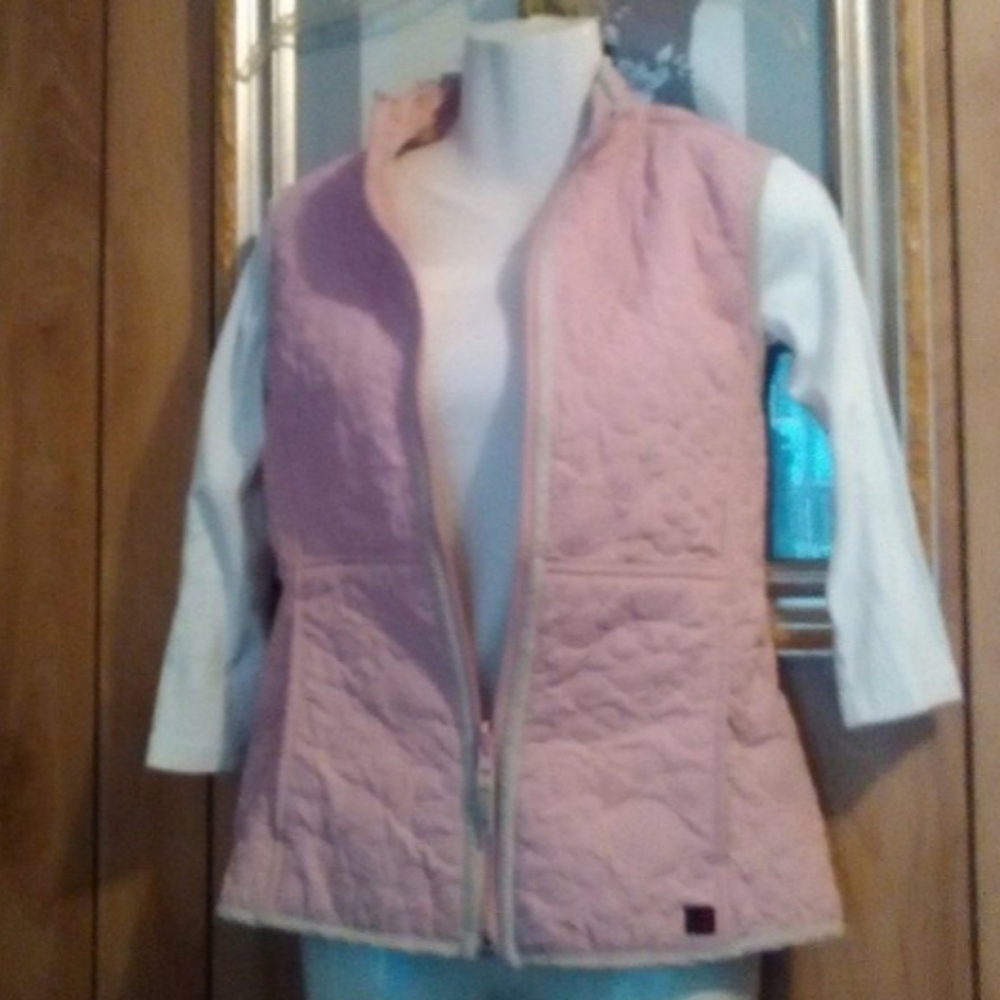 Woolrich Reversible Quilted Blush Pink Full Zip Vest Reverse to Fuzzy